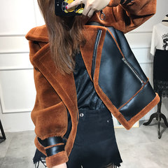 2017 new Haining wool fur coat fur coat lady motorcycle jacket slim cashmere special offer XS Caramel plus black