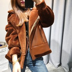 2017 new Haining wool fur coat fur coat lady motorcycle jacket slim cashmere special offer XS Caramel color