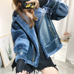 2017 new Haining wool fur coat fur coat lady motorcycle jacket slim cashmere special offer XS Jeans Blue