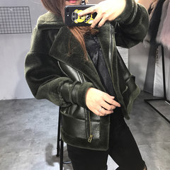 2017 new Haining wool fur coat fur coat lady motorcycle jacket slim cashmere special offer XS Blackish green