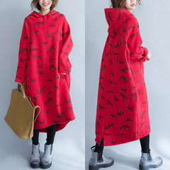 In large size women who dress 200 pounds of fat mm thick warm hooded long dress with cashmere coat girl Large size code [110-230] pounds gules