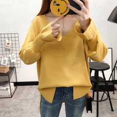 Female size 2017 new autumn and winter sweater shirt mm fat 200 jins thin fat sister loose sweater Big code 3XL170-200 Jin yellow