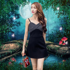 2017 new black dress women's bra straps temperament sleeveless vest a A-line skirt dress Summer Party S black