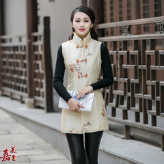 2017 new winter coat folk style cotton vest short cotton jacket winter cotton padded vest Chinese cheongsam show thin 3XL Apricot