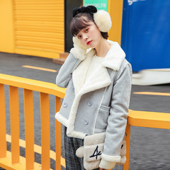 Short coat female winter 2017 new coat dress Korean imitation rabbit hair thick padded deerskin Lapel tide S Light grey