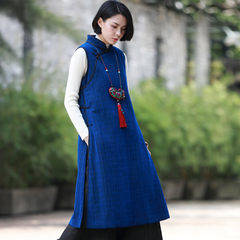 [moon] and cloud son winter Xiangyu Kyrgyzstan new Plaid long silk jacquard, Chinese cotton vest S Blue jacquard