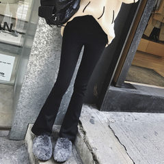 The autumn and winter of nine Korean female trousers, waist thickened slightly wide leg pants size long black casual suit pants XS Black -