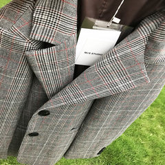 2017 autumn style Plaid suit chic retro loose, medium length wool, plaid little suit coat, female XS Classic plaid (30% wool)