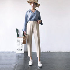 Female winter wool suit pants 2017 new pants nine feet straight thin waist loose and casual pants Haren 3XL Beige