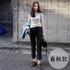 Wide leg pants female nine pants fall 2017 new pants skinny jeans casual pants suit waist straight legged trousers Gift collection Black spring and autumn (quality Edition)