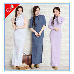Summer and autumn female vest cotton cotton dress cheongsam retro slim package hip boutique Qun Zi XS Bright red
