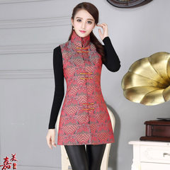 Chinese wind Tang suit jacket cotton dress coat thick cotton vest ladies fashion modified short cotton vest vest 3XL yellow