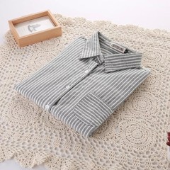 2017 autumn dress, new Korean version of self-cultivation long sleeve shirt, stripe occupation show thin cotton shirt blouse S no thorns, no thorns, no itching Blackish green