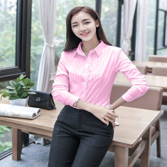 Spring and autumn are long sleeved white shirt dress female occupation decoration body Korean fan chiffon shirt size shirt overalls 3XL Pink
