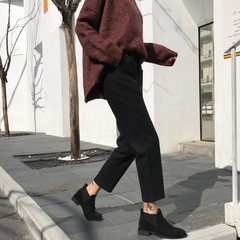 Winter woolen suit straight legged female nine feet pipe casual pants thin caramel Haren pants thick loose XS black
