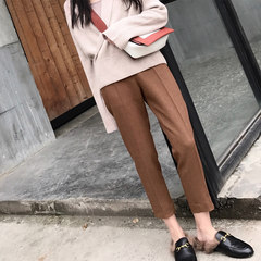 Winter woolen suit straight legged female nine feet pipe casual pants thin caramel Haren pants thick loose XS Caramel color (woollen fabric)