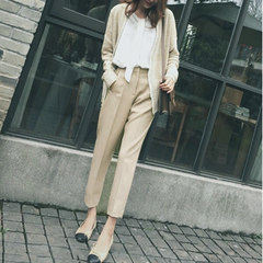 Winter woolen suit straight legged female nine feet pipe casual pants thin caramel Haren pants thick loose XS Apricot meter