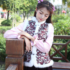 Armhole cotton thickened all-match vest no cheongsam vest 2017 winter short retro small female costume stamp slim S Color