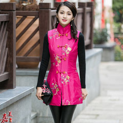 Folk style cotton vest costume ladies winter new Chinese cotton vest vest winter cotton dress shirt 3XL Apricot