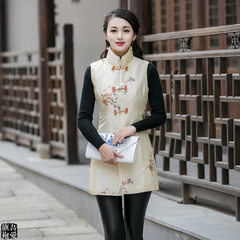 Folk Style Dress Costume cotton dress jacket lady new autumn and winter Chinese embroidered cotton vest vest M Rose red