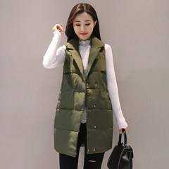 Feather girls long cotton vest 2017 new Korean personality all-match winter thick warm suit collar vest 3XL Army green