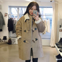 Korean thick warm lamb wool coat jacket of female students in the long horn button suede coat Han Guodong S Camel