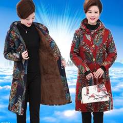 Mother cotton and cashmere winter thickening of older women in the long coat hooded middle-aged 40-50 cotton M gules