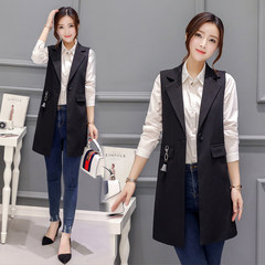 2017 Hitz sleeveless vest vest Korean slim suit jacket, long spring and autumn female vest 3XL Black 17817 pendants
