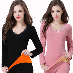 The new thermal underwear blouse body thickened autumn clothing winter tight lace low collar plus velvet shirt woman Size (80-140 pounds) Exquisite black