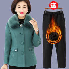 Mother autumn short paragraph 40 and 50 new winter coat thick middle-aged 60 years old women's wool coat 5XL (about 145-155 Jin) Purple + spring pants
