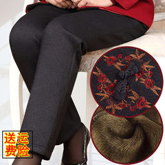 The elderly mother dress trousers pants with cashmere thickened 60-70 year old grandma in autumn and winter warm loose trousers Increase 4XL (145-165 Jin) Pankou embroidered with velvet