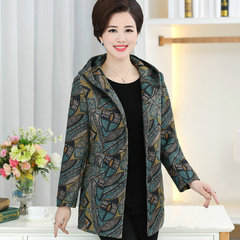 Mom autumn wool coat 2017 new spring and autumn and winter tide at the age of 40 elderly women 50 long shirts 60 3XL weight (125-140 Jin) Olive leaf flower