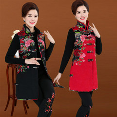 In the old female long vest mother dress embroidered folk style and single mother Tang Chinese grandma vest vest 5XL 165 Jin -180 Jin Black fan blade