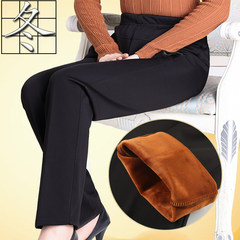 Spring and autumn in the old trousers with elastic waist fat thickened cashmere XL loose pants female mother autumn pants 3XL (125-140 Jin) Pure black (with thick velvet)