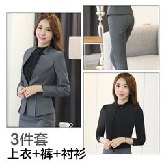 New winter dress suit OL occupation suit pants suit dress frock overalls three piece S Grey blouse + pants + black shirt