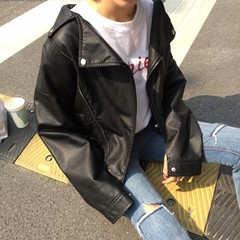 Korean version of the new Pu loose leather baseball coat all-match loose jacket autumn female leisure jacket tide F black