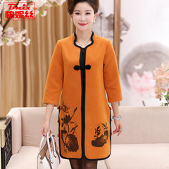 Autumn in elderly women in the long Tang suit jacket windbreaker loose mother dress middle-aged wool coat code XL gules