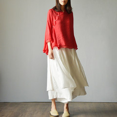 The autumn wind Chinese costume Hanfu blouse RETRO art Chinese women's clothing, tea zen elements improved F white