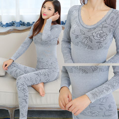 Ms. long johns female body thin cotton modal base thermal underwear sets students sweater pants line F - weight for 85-140 Rose pattern - gray