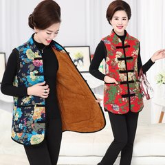 Winter in the old female costume in a sleeveless vest thickened long cotton and cotton padded mother clip Vest XL 2XL recommends 115-130 Jin gules