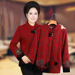 In elderly women's autumn and winter spring and autumn mother wool coat 60 elderly female grandma Tang suit coats 4XL (130-140 Jin) Velvet red [one-piece blouse]