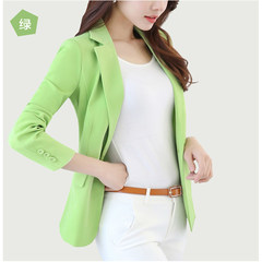 Small suit, women's coat, 2017 spring and Autumn period, Korean version of black self-cultivation, long sleeved women's small suit, short jacket 3XL Fluorescent green