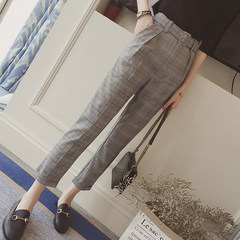 2017 Autumn New England retro casual pants female fan lattice nine pants waist curling pants suit Haren tide Please take more than 98 of the goods to compare with us Gray [new] distribution belt