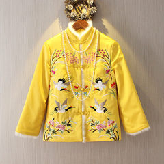 Small good Chinese wind winter retro heavy crane mink fur collar embroidery short Costume Jacket quilted jacket S [exqus] Costume Jacket yellow spot