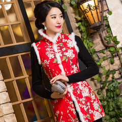 Cotton dress 2017 new autumn and winter Chinese folk style dress Tang Suit Jacket Vest cotton vest vest S yellow