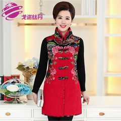 2017 cotton ladies vest LONG DRESS embroidered cotton vest increase folk style autumn and winter mother pack mail XL Flower color 1