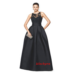 Vest collar length Black Lace Satin Dress Lady evening dress classic atmosphere XS black