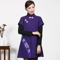 Traditional folk style in the long winter female vest vest vest cotton dress cheongsam Chinese modified Chinese wind L (42) bust 106.68 Violet