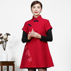 Women hold cotton vest costume winter folk style retro in the long section of kapok road improvement Chinese wind cheongsam vest L (42) bust 106.68 gules