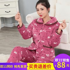Coral fleece clip cotton pajamas lady winter three thicker size warm suit with winter clothing Home Furnishing cashmere jacket L [suggestion 100-110 Jin] 822# thickening coral velvet